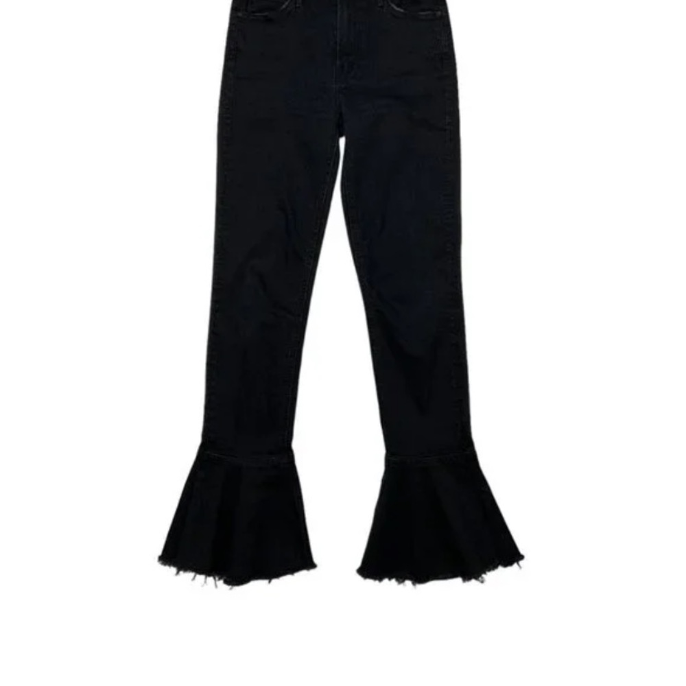 Mother The Cha Cha Fray Jeans 25 Not Guilt Black Ruffle Hem Cropped Zip Fly